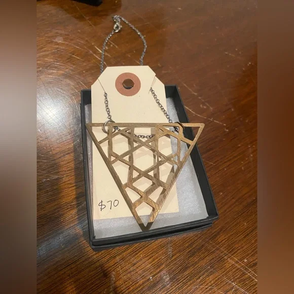 Geometric Gold Pendant Necklace made from Drum Cymbal - Picture 2 of 4
